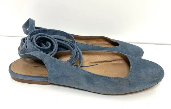 Madewell April Ankle Wrap Blue Suede Ballet Flats - Image 3