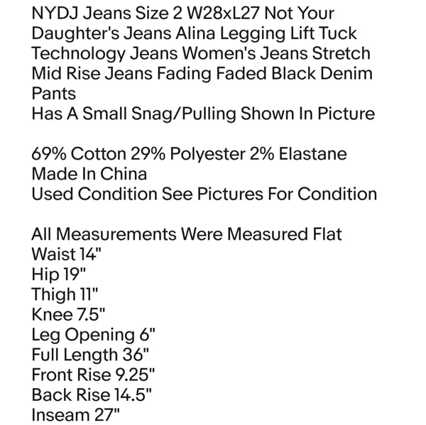 NYDJ Jeans Size 2 W28xL27 Not Your Daughter's Jeans Alina Legging Lift Tuck Technology - Image 2