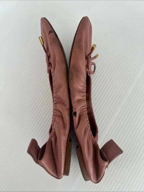 Tory Burch Dusty Rose Leather Ballet Flats with Bow - Image 5