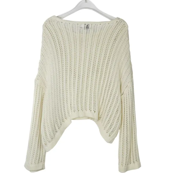 Princess Polly Cream Open Knit Cropped Sweater with Drop Shoulder XS Small Wool - Image 2