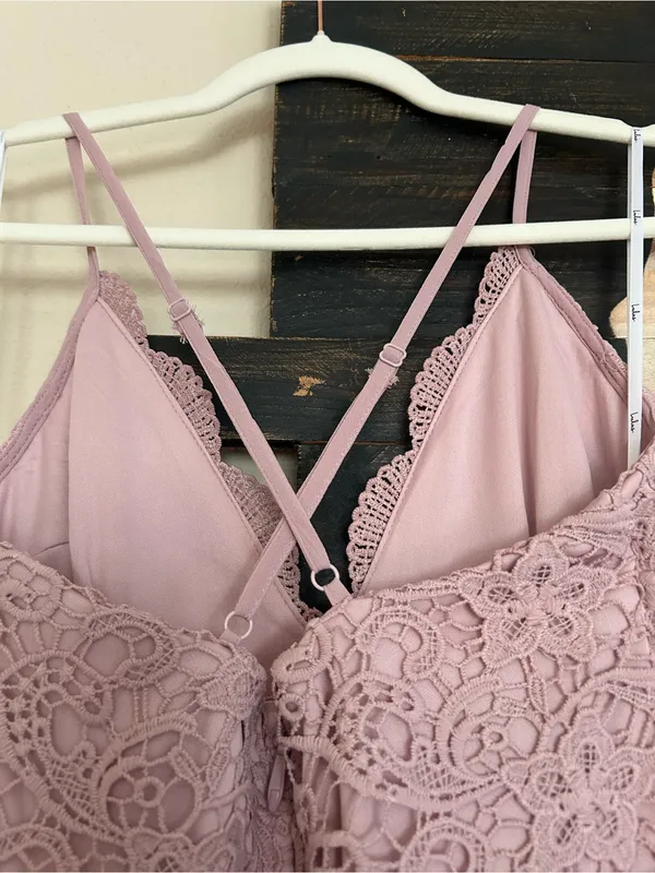 Lulus Madalyn Dusty Lavender Lace Maxi Dress Lace Bodice Spaghetti Strap - Image 8