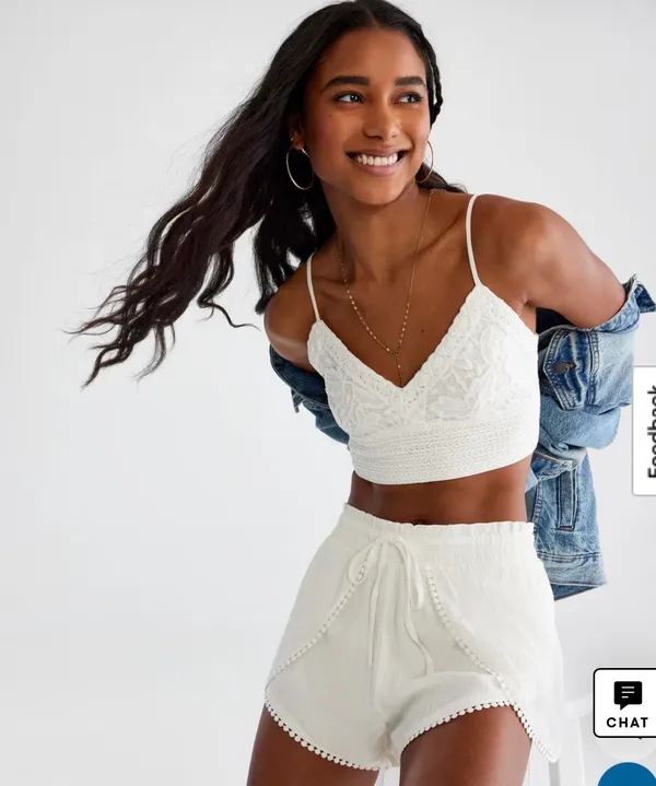 Aeropostale Lace Tie-Back Cropped Cami White   - Image 4