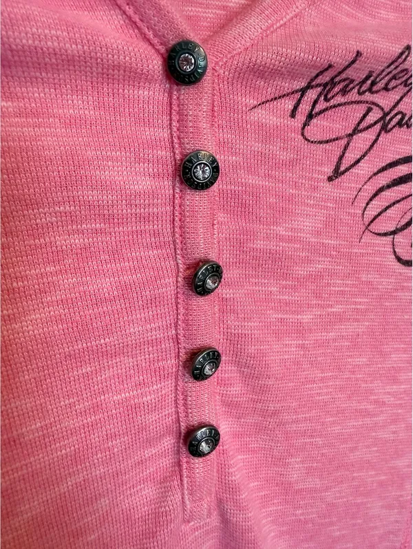 Harley-Davidson Women’s XS Pink Henley Long Sleeve Motorcycle Graphic Top - Image 5