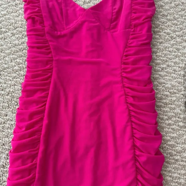 American Threads Hot Pink Ruched Mini Dress - Image 5