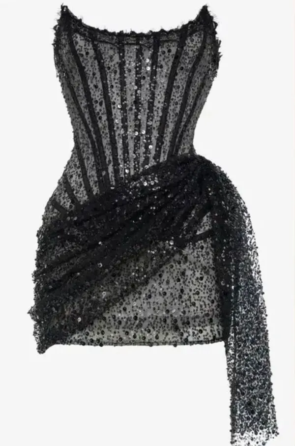 House of CB Corset Black mini Dress Strapless - Image 3