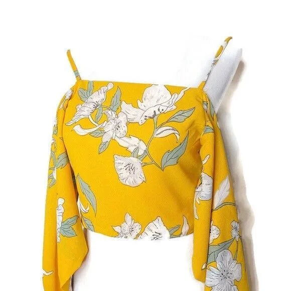 Goodnight Macaroon Boho Tropical Resort Drape Accent Tie Camisole Crop Top S Yellow Floral‎ White - Image 10