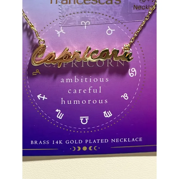 Francesca's Capricorn Zodiac Necklace 14K Gold Plated Brass Script Pendant NEW - Image 2