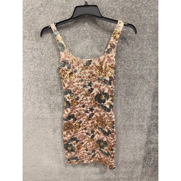 Seni & Cade Womens Dress M Pink Floral Sequin Square Neck Bodycon Mini Dress - Image 4
