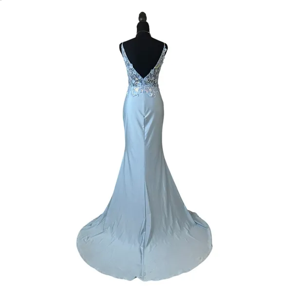 y2k baby blue floral prom dress side slit train fairytale coquette formal gown - Image 2