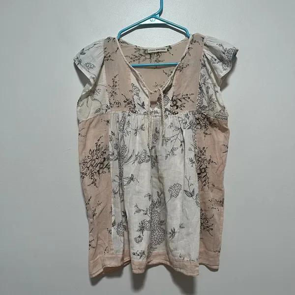 Ulla Johnson‎ Flutter Sleeve Floral Botanical Ivory Blush Pink Blouse - Image 2