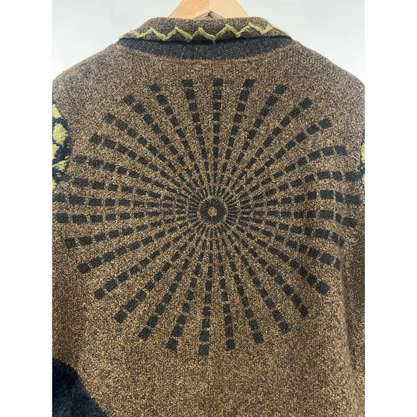 Boutique Women’s Art to wear Funky Boho Fuzzy Cardigan Acrylic Green Brown Black S - Image 5