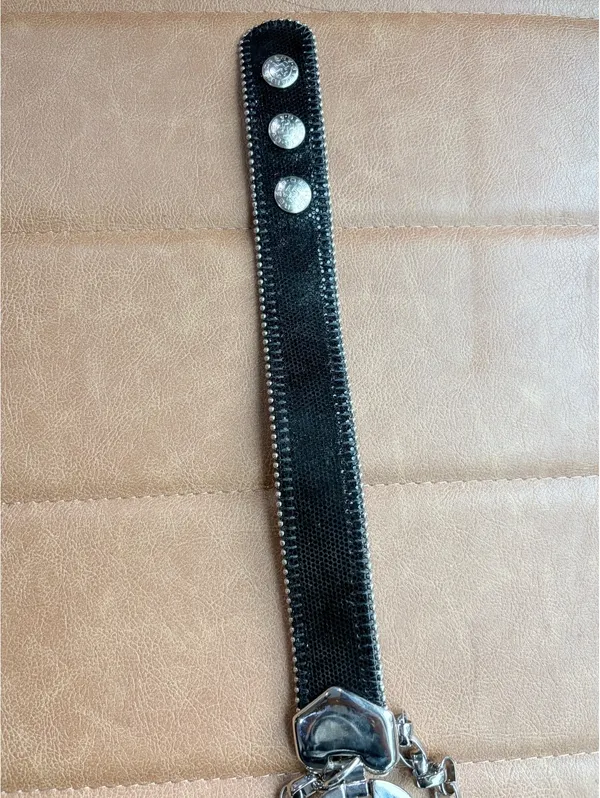 Cache Silver Hoop Ring Belt Layered Chain Rhinestone Y2K - Image 7