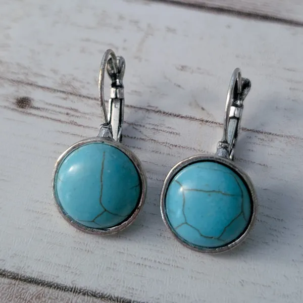 Turquoise Tone & Silver Tone Dangle Earrings for Pierced Ears - Image 2