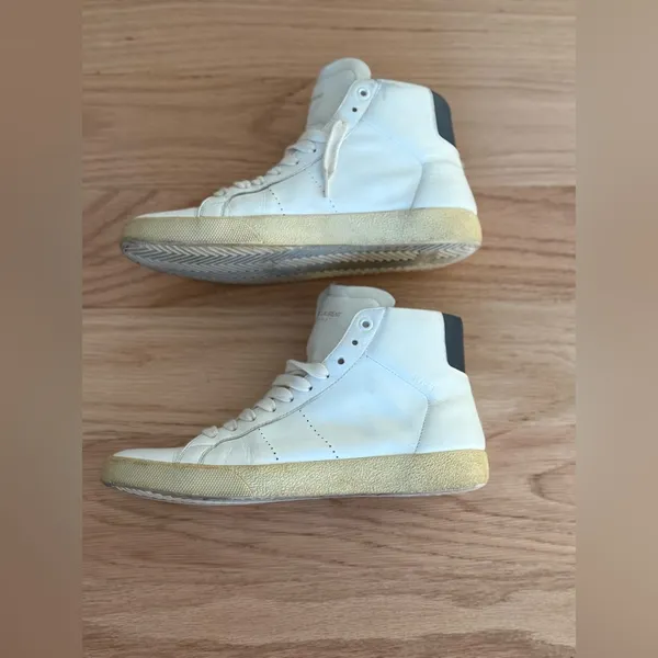 SAINT LAURENT Women's White Leather Hi Top Sneakers Size 38.5 - Image 9