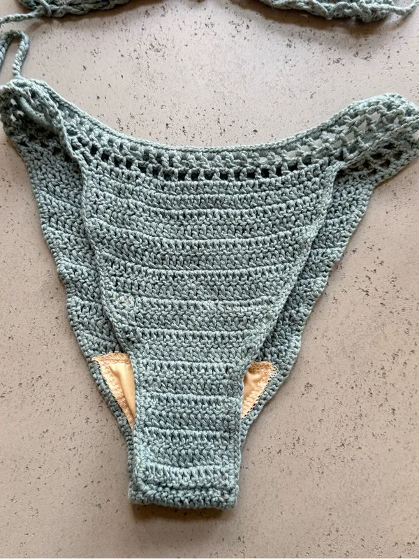 NWOT Handcrafted Grey Crochet Triangle Bikini Set Gray Size M - Image 2