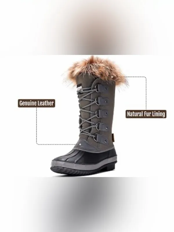 Project Cloud Women's Fur-Trim Leather Waterproof Winter Boots - Gray Size 9 - Image 16