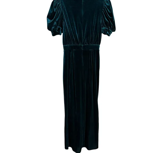 Yumi Kim Tamra Green Velvet Puff Sleeve Faux Wrap Midi Cocktail Dress Size Small - Image 12