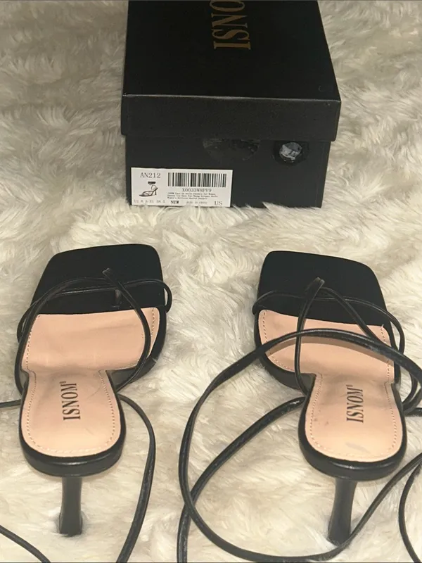 Insom Black Lace-Up Strappy Stiletto Sandals for Women NWT - Image 5