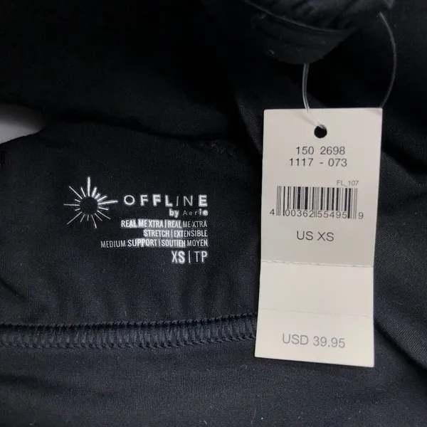 Aerie Offline Real Me Extra Stretch Black Sports Bra Medium Support Ruffle XS - Image 3