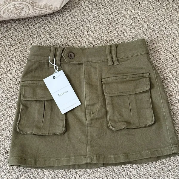 Olive Green Mini Skirt with Skort Design - Image 2
