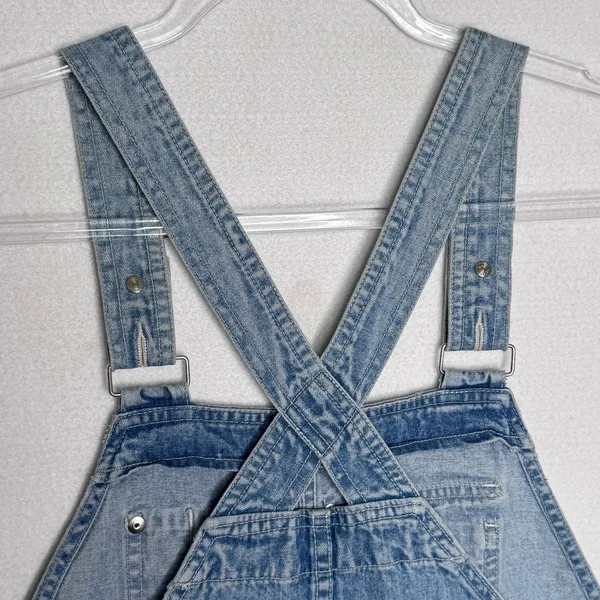 1990s Gap Denim Shortalls Overalls Light Wash Blue Made In Hong Kong Cotton M - Image 11