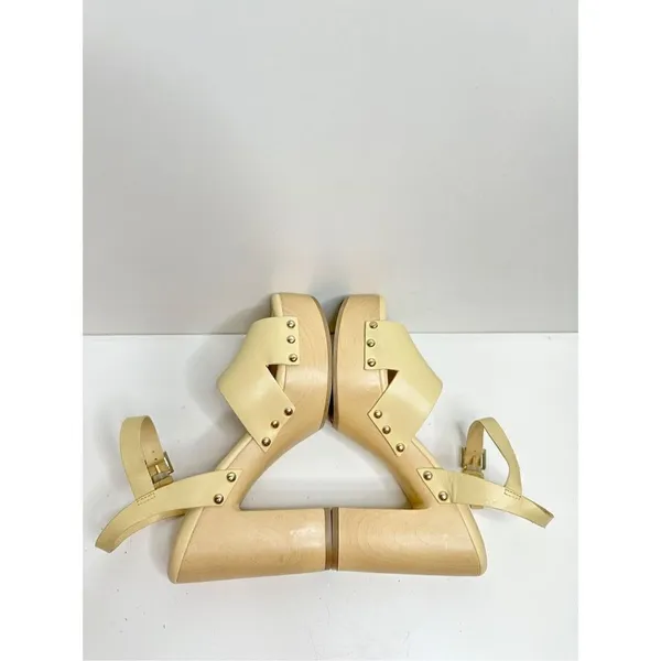 Sarto by Franco Sarto Wally Cream Leather Wood Platform Block Heel Sandals 9 - Image 7