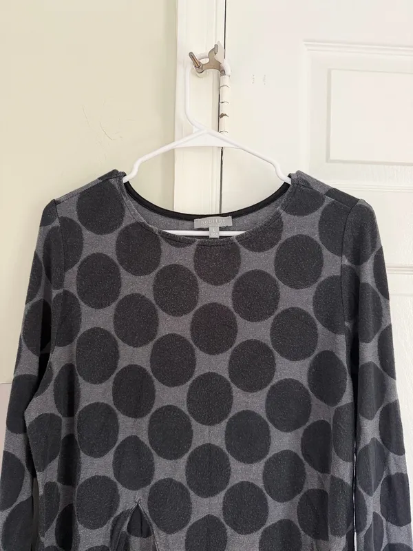Habitat Top Womens Large Gray Polka Dot 3/4 Sleeve Knit Artsy Art To Wear FLAW - Image 2