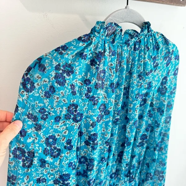 Veronica Beard Becky Ruched Silk Mini Dress in‎ Turquoise Floral Size 2 - Image 12