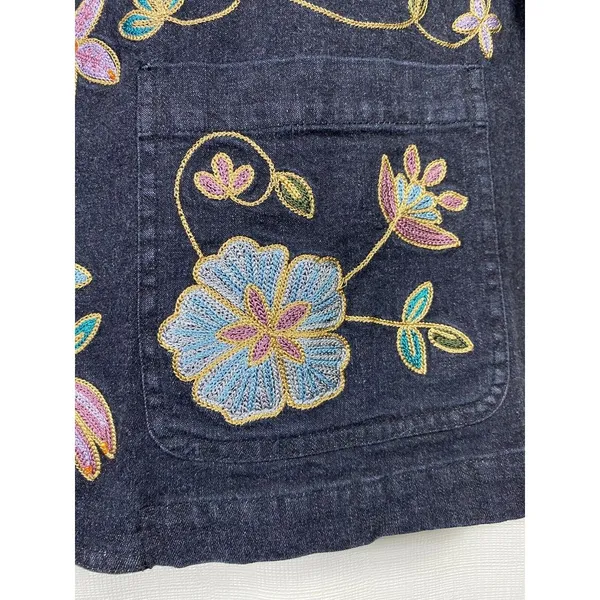 Vtg Maggie Sweet‎ Jean Blazer Jacket Women M Black Floral Embroidered Sequin Art - Image 7