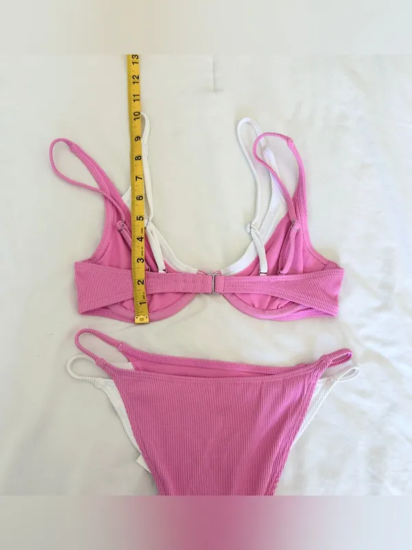 NWT Hollister Strappy Layered Bikini Set - Pink/White - XS - Image 6