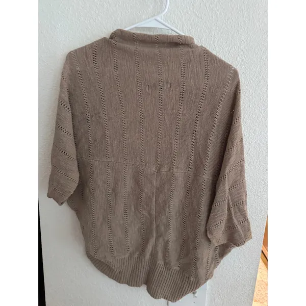 Mossimo Women Tan Pointelle Knit Open Front Cocoon Cardigan Short Sleeve Medium - Image 3