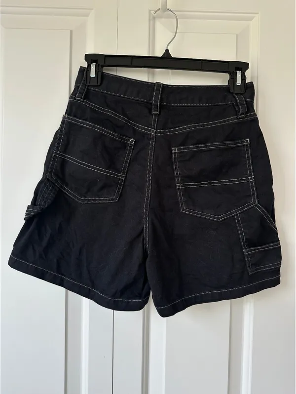 Gap Mid Rise Carpenter Shorts Denim Utility Workwear Canvas Black Size 00 - Image 4