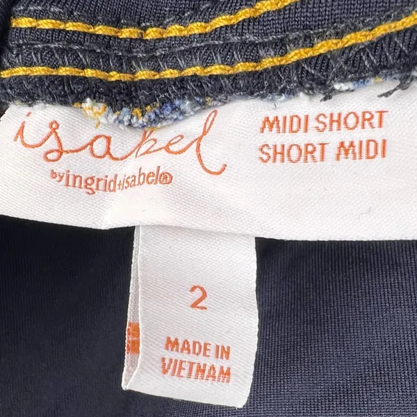 Isabel Maternity Mid Short Denim Jean Shorts Blue Raw Hem Crossover Panel - Image 10