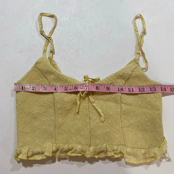 Urban Outfitters Yellow Smocked Ruffle Crop Cami Top Medium Cottagecore - Image 5