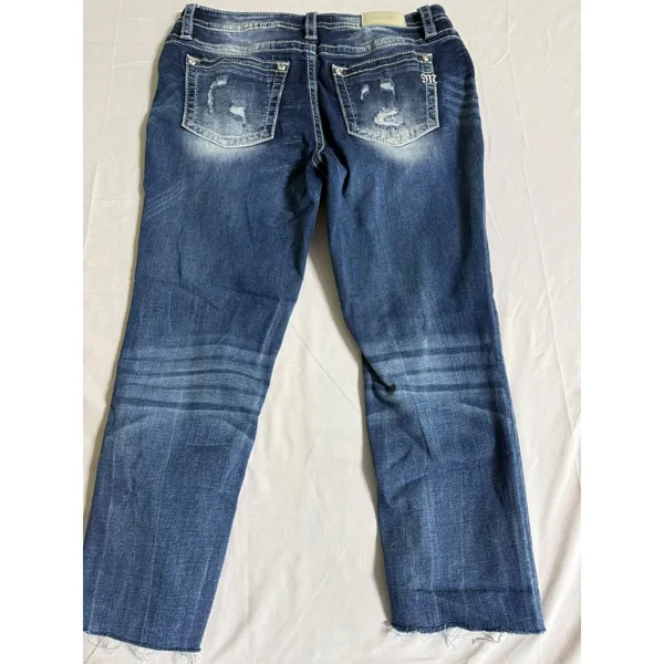 Miss Me Curvy Skinny Distressed Jeans Medium Wash Raw Hem M584B Size 33 - Image 6