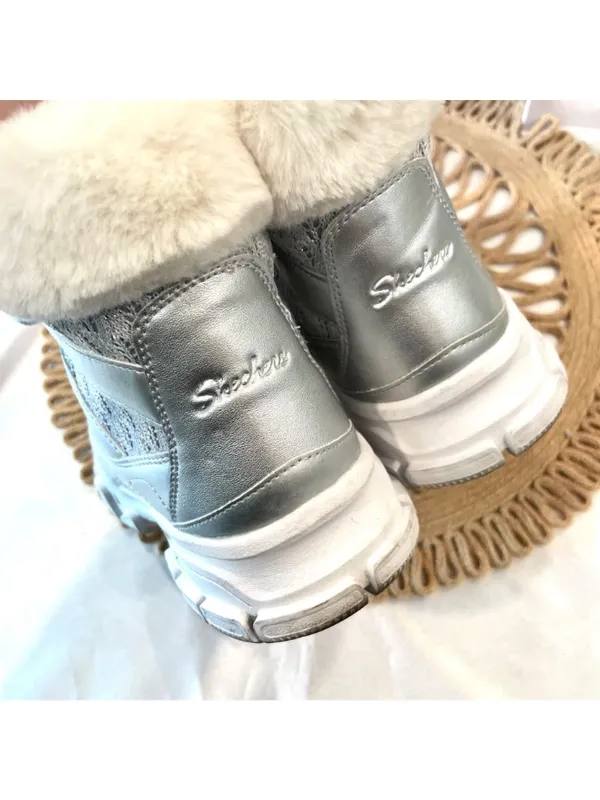 Skechers Silver Fur Trim White Winter Snow Boots Size 7.5 Y2K Snow Bunny - Image 6