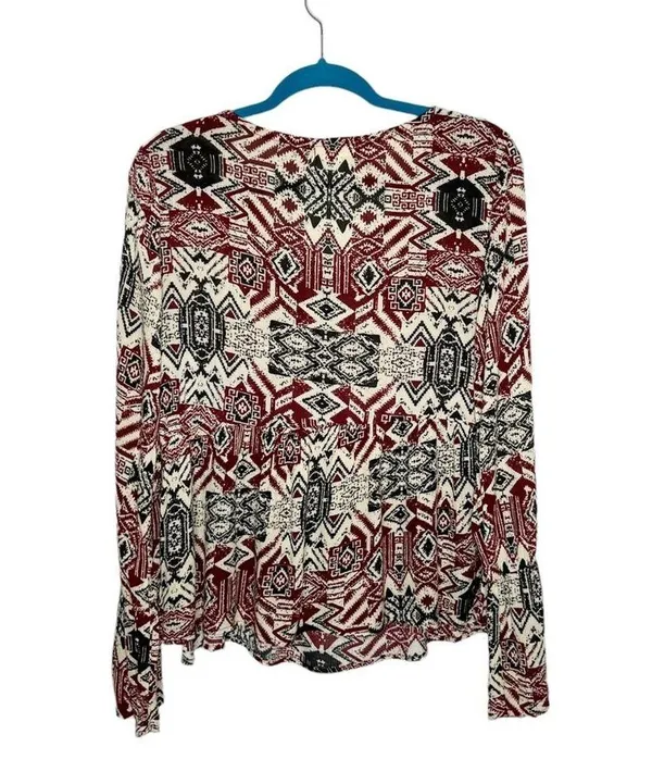 Coco +Jaimeson Boho Tassel Tie Neck Flare Sleeve Blouse - Image 9