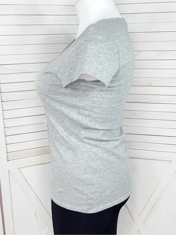 WHBM Studded High Heel Graphic Tee Shirt Grey Large Cap‎ Sleeve Casual Glam - Image 2