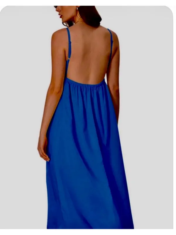 NEW SOLY HUX Backless V Neck Spaghetti Strap Loose Flowy Maxi Dress M - Image 6