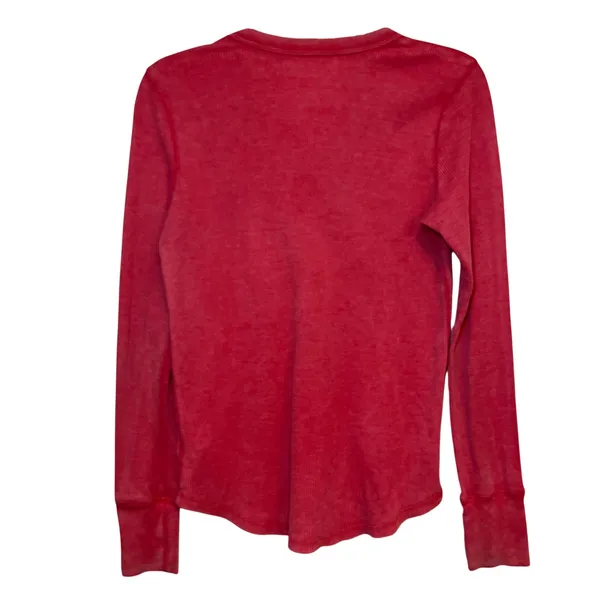 Aerie Shirt Long Sleeve Thermal Waffle Henley Red‎ Distressed Medium - Image 2