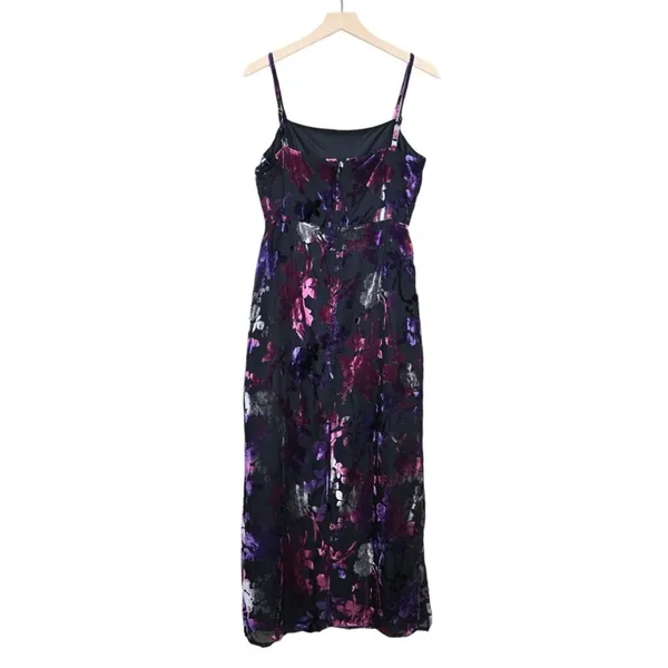 Taylor Womens 8 Black Floral Velvet Fully Lined Midi Dress NEW - Image 3