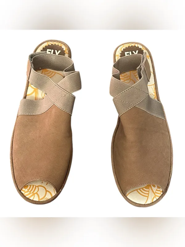 FLY London Wata Lagenlook Taupe Slingback Open Toe Block Heel Chunky Shoes 40 - Image 3