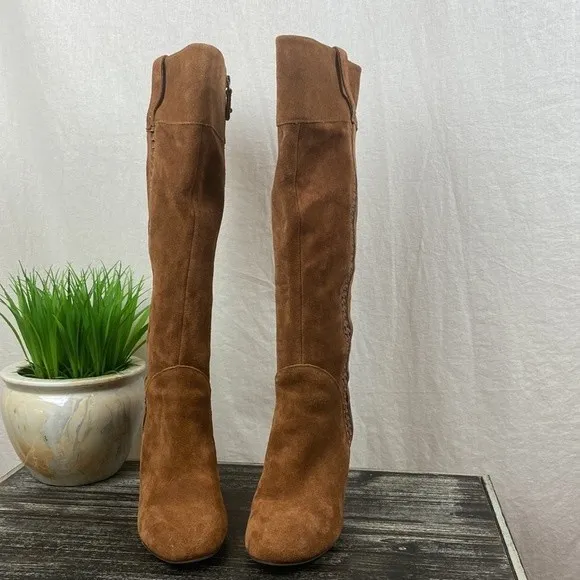 Kensie Brown Suede Bernadette Block Heel Side Zip Knee High Boots 8 - Image 5