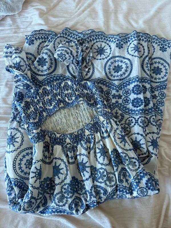 Blue and white crochet maxi dress - Image 3