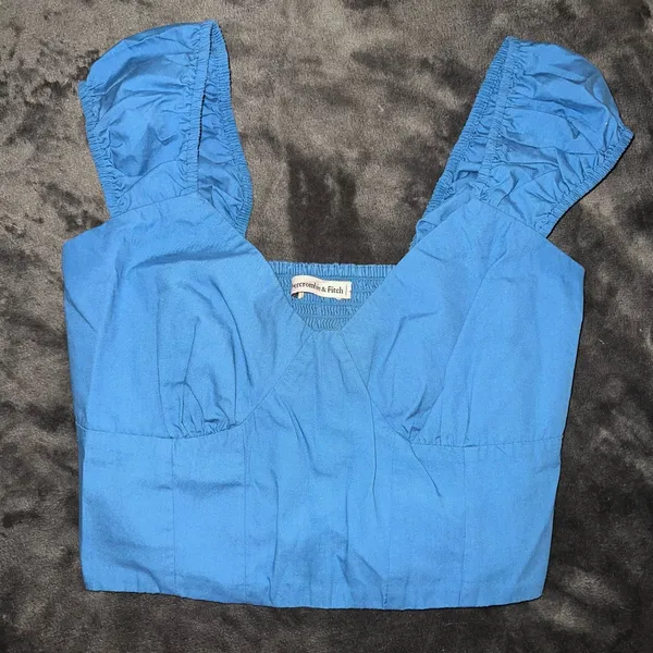 Abercrombie Cap Sleeve Poplin Top in Blue Size Small - Image 7