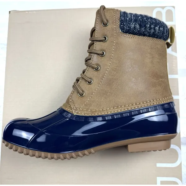 Evi Rain Weather Duck‎ Boots Brown/Navy Size 6 JUSTFAB New Outdoor Chore - Image 4
