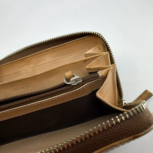 Coach Zip Around Brown Signature C Canvas Leather Wallet - Image 7