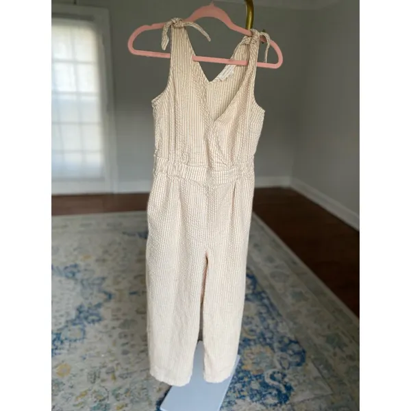 Level Eight Cotton Seersucker Romper Jumpsuit Striped Coastal Minimal Neutral‎ M - Image 2