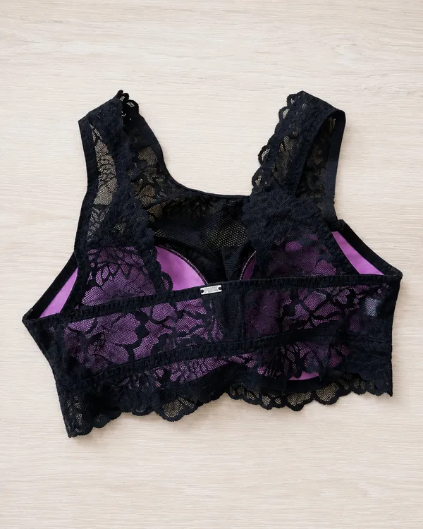 Victoria's Secret PINK High-Neck Lace Push-Up Bralette Bra Sz XS Black - Image 2