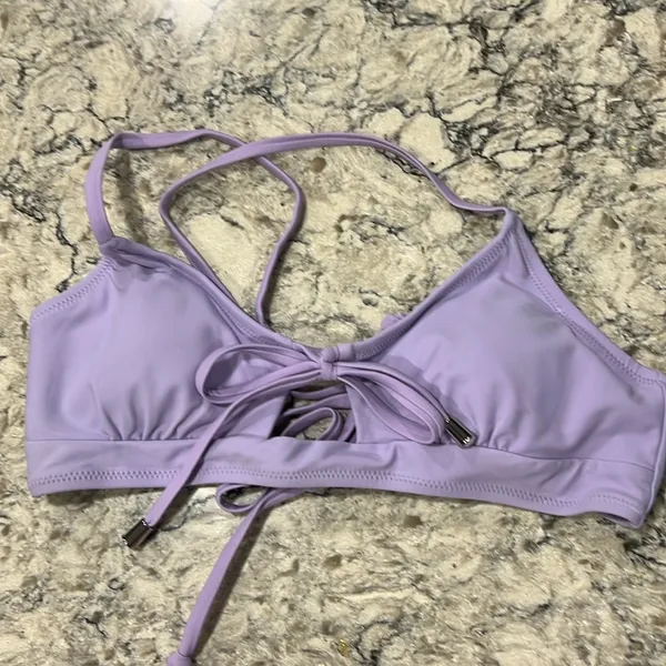 NEW CUPSHE Lace-Up Top & High-Waist Bottoms 2-Pc Bikini, Lavender, Size Small - Image 2